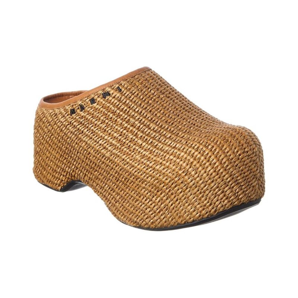 Marni Platea Raffia Clog, Beige